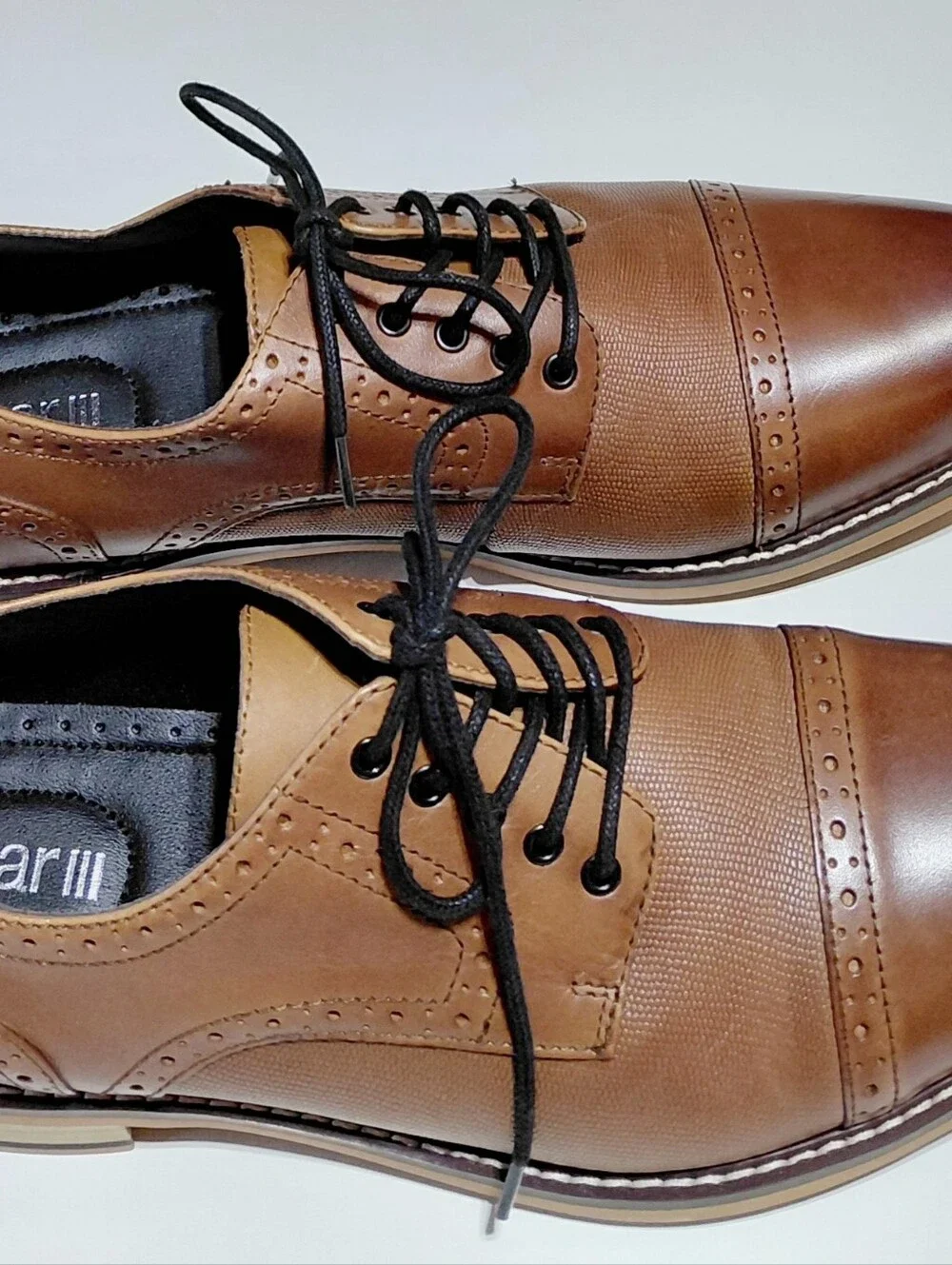 BAR III Men's Parker  Leather  Cap-Toe Brown Lace-Up Dress Shoes Size 10.5M